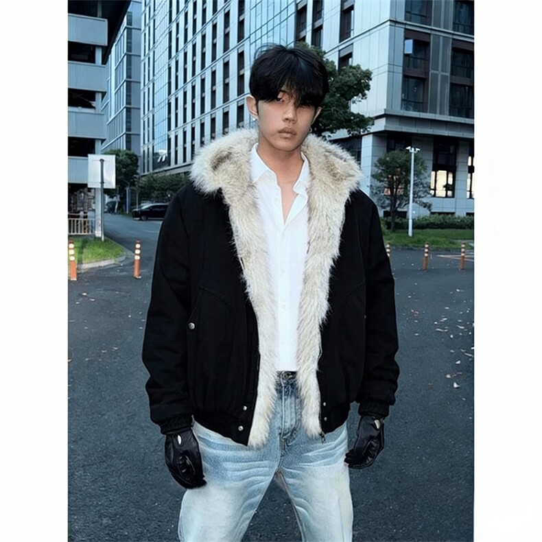 现货高品质美式高街冬季重磅硬挺短款座山雕毛领棉衣男女加厚外套，男装棉衣，电商A486