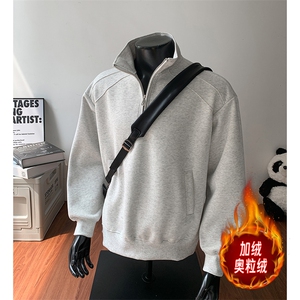 加绒圆领重磅500克拼接卫衣奥粒绒拉链POLO衫外套男 RH5316JR-P59图片