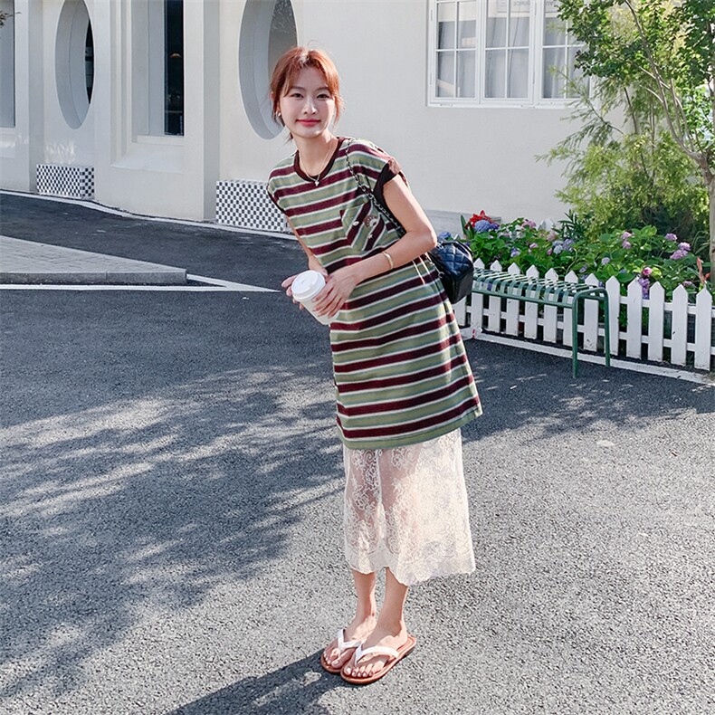 2025新款条纹蕾丝休闲套装6380,女装套装/套裙,1C150