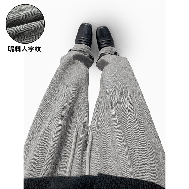 特批P40无差价秋季重磅420g呢料人字纹男大码休闲阔腿裤K5753,男装休闲裤,电商A001