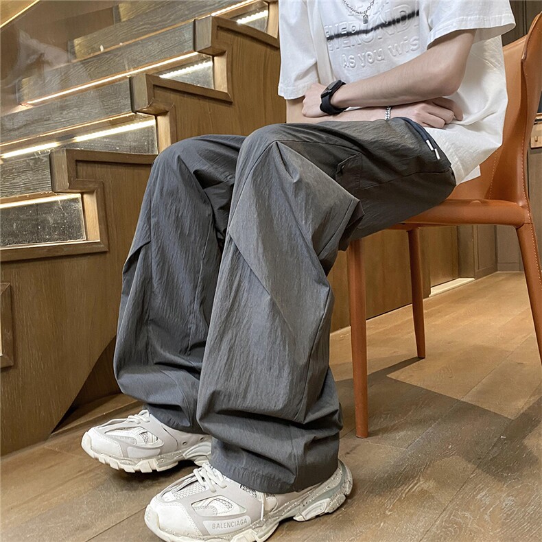YK123特P35控58港风图夏季皱感轻薄透气大口袋纯色宽松休闲裤,男装休闲裤,电商A249