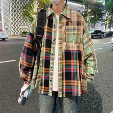 高品质秋款男长袖衬衫格子拼色拼接纯棉外套CS120P45，男装衬衫，星座1013-1