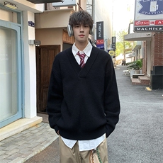 美式高街V领灰色套头毛衣中性风宽松休闲百搭5Q3067-TP4588，男装针织衫/毛衣，电商A102