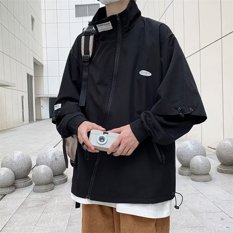 潮牌设计感工装外套男秋季新款美式高街斜拉链夹克上衣 W3574-P55图片