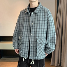 格子夹克男士韩版潮流宽松百搭拼色2025秋冬新款ins外套W6671-P77，男装夹克，星座412-3