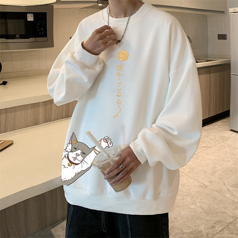 华夫格卫衣圆领卫衣男大码长袖t恤男外套 HW76013-P30加绒款-P40图片