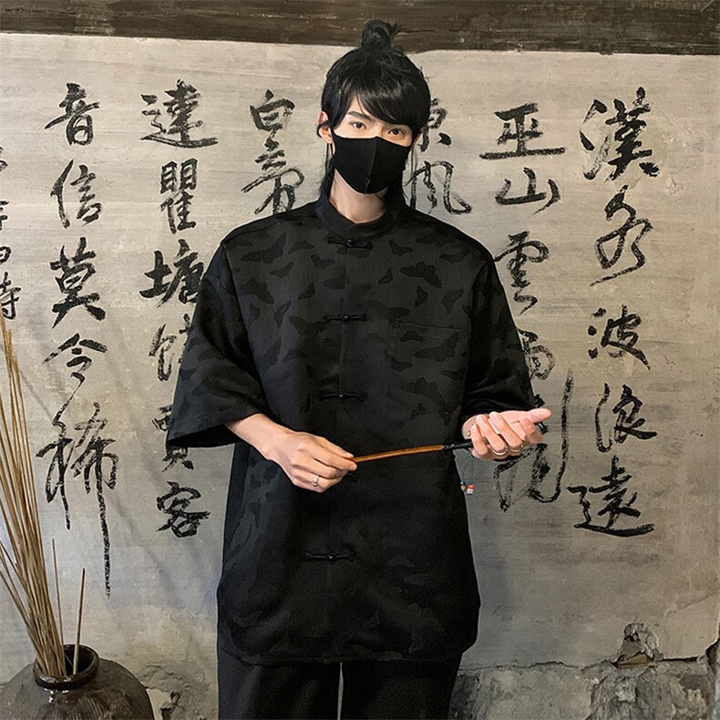 2024夏季新款港风新中式大码风提花短袖衬衫M-5XHC24221-P60,男装衬衫,电商A022