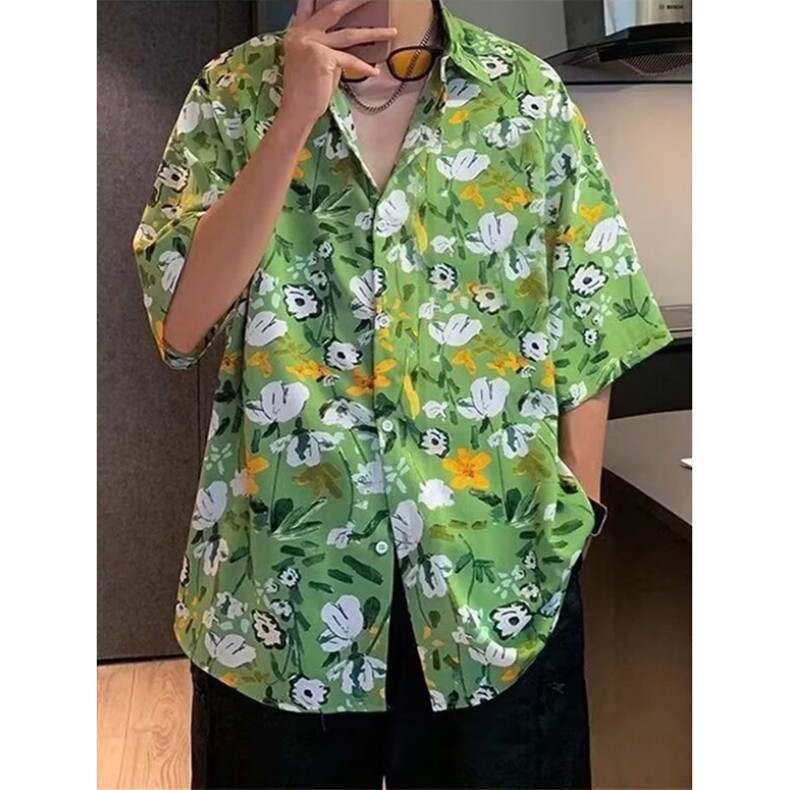 短袖花衬衫男士夏季潮牌痞帅胖子宽松休闲夏威夷沙滩衬衣C3333,男装T恤,星座1116A（原606A-3）