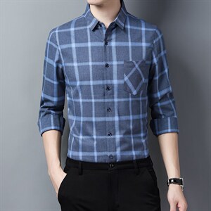 Y6920钱塘2020-2中青年春秋款男士格子合身长袖休闲衬衫P55图片