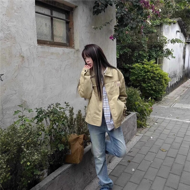 穿搭美式覆古字母刺绣工装夹克巴恩风外套女潮别致INS情侣TJK214,男装夹克,星座208-5