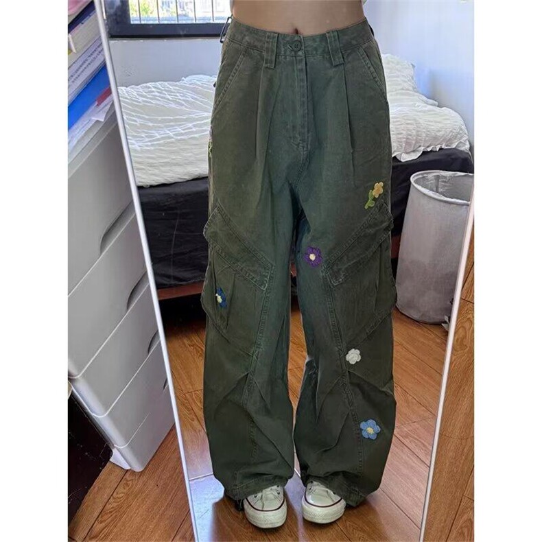 【现货】DA8208-特批68花朵刺绣伞兵工装裤女男春秋多口袋长裤潮,男装牛仔裤,星座603-2