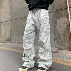 秋季迷彩多口袋工装裤男宽松复古机能高街阔腿休闲长裤L83588-P60，男装工装外套，星座1008