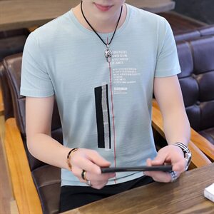 2002-P30男士短袖T恤圆领丅半袖个性韩版潮流夏季男装修身上衣服图片