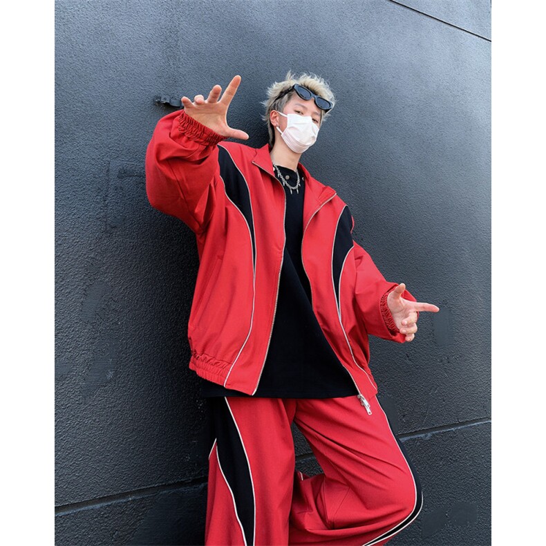 现货！25春季复古反光解构运动垫肩套装男TZ03-裤子p65衣服p98,男装T恤,电商B288