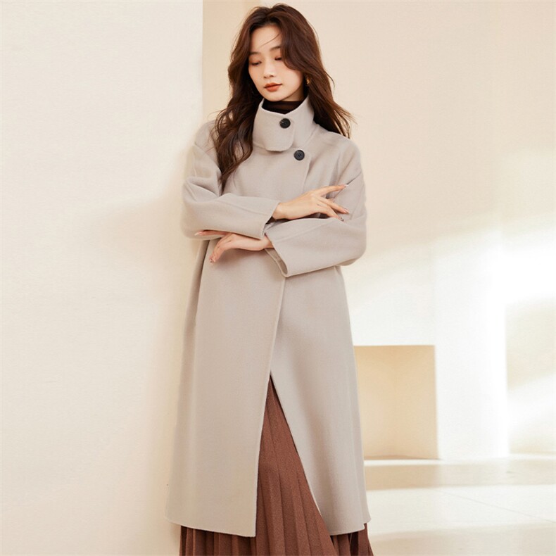 绵羊毛双面呢大衣女宽松长款立领羊毛外套秋冬新款，女装双面呢大衣，温鑫双面呢