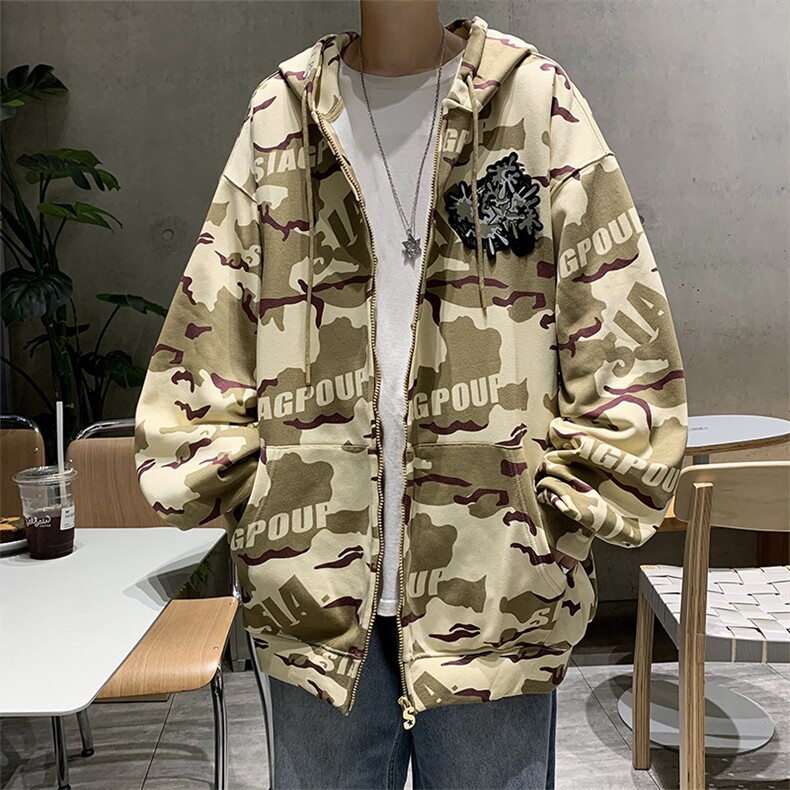 高品质秋款男连帽开衫迷彩卫衣五角星字母刺绣外套WY8035P60,男装卫衣,星座1013-1