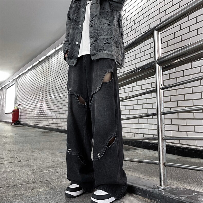 美式高街牛仔裤男韩版潮破洞拼接个性2023秋冬ins长裤RK1163-P53,男装牛仔裤,星座412-3