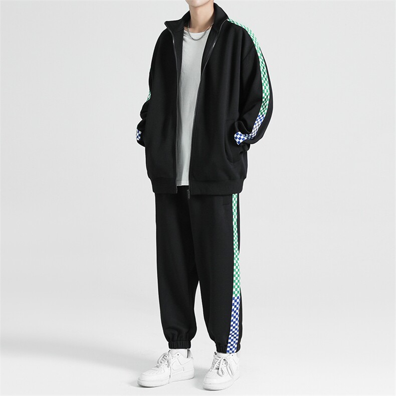 新款男百搭潮流撞色棋盘格日系无影墙套装TZ2601-P120控158,男装休闲套装,星座717