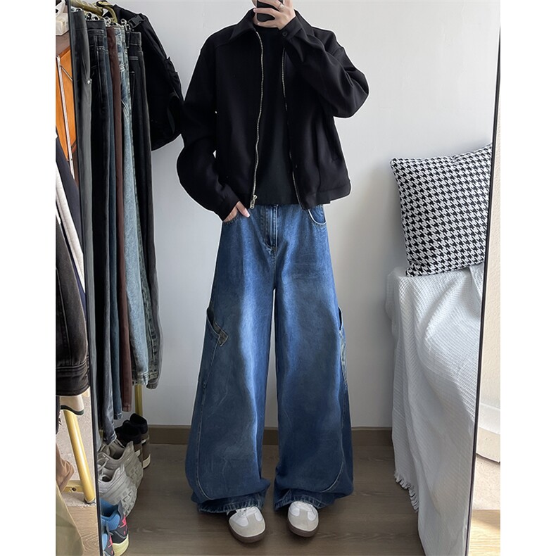 新款弯刀牛仔裤潮牌宽松设计感休闲阔腿拖地裤，男装牛仔裤，星座410-6（原星座1304-1）