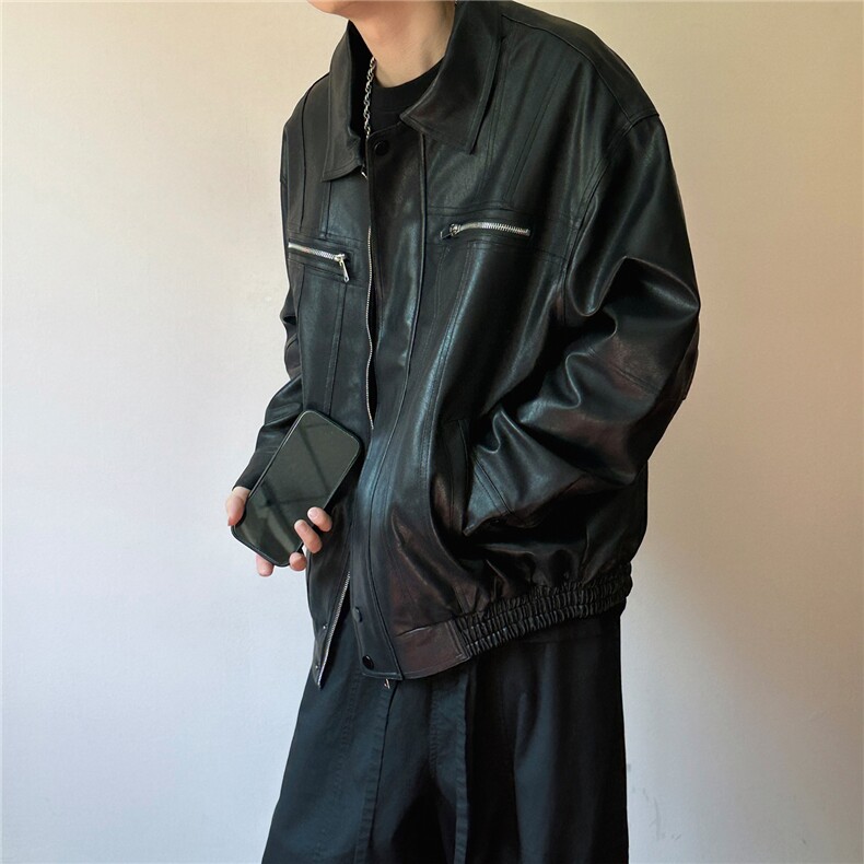 现货-水洗质感复古皮外套男pu机车服潮牌痞帅夹克-AP23106-P115,男装夹克,电商A351