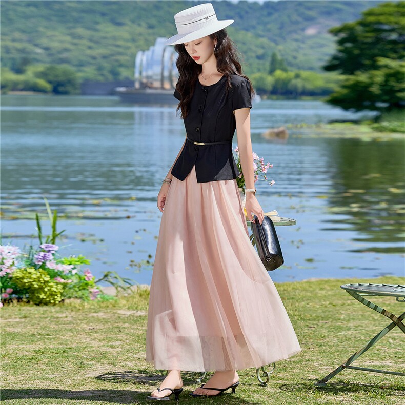 现货2026夏季新款时尚洋气潮流宽松遮肉显瘦两件套裙套装女,女装套装/套裙,兰菲阁