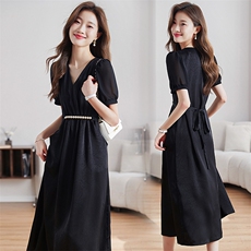 高级感气质V领黑色连衣裙女2024夏季新款精致提花收腰显瘦长裙子,女装连衣裙,施恩睿棋, 高级感气质V领黑色连衣裙女2024夏季新款精致提花收腰显瘦长裙子,女装连衣裙,施恩睿棋,