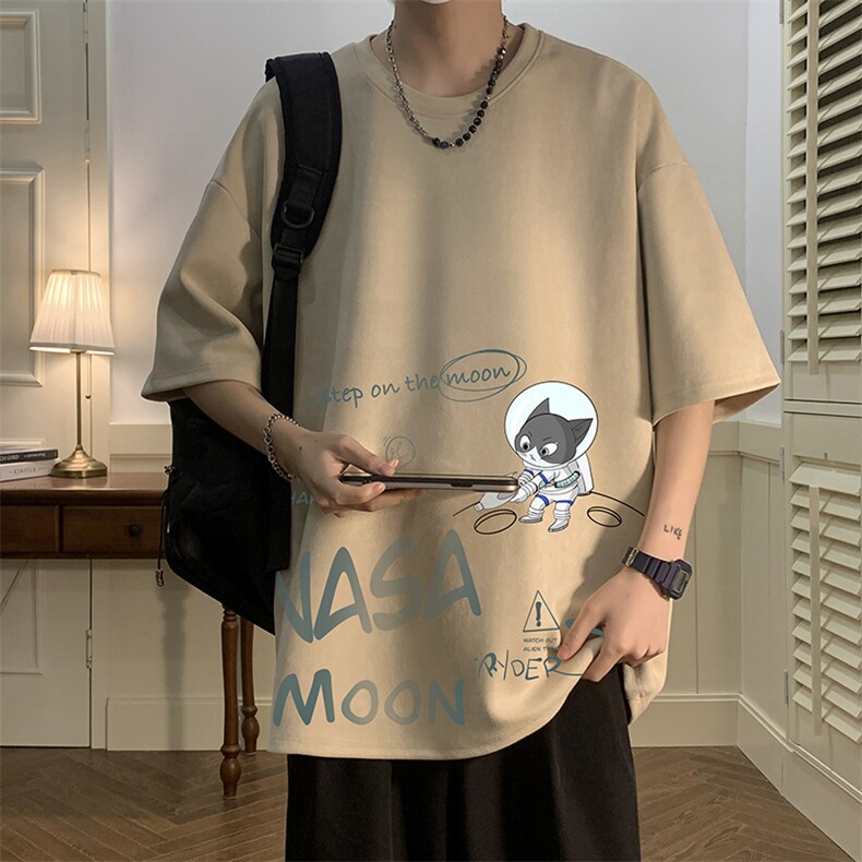 NASA联名同款麂皮绒短袖t恤男大码半袖男 JD82187-P25图片