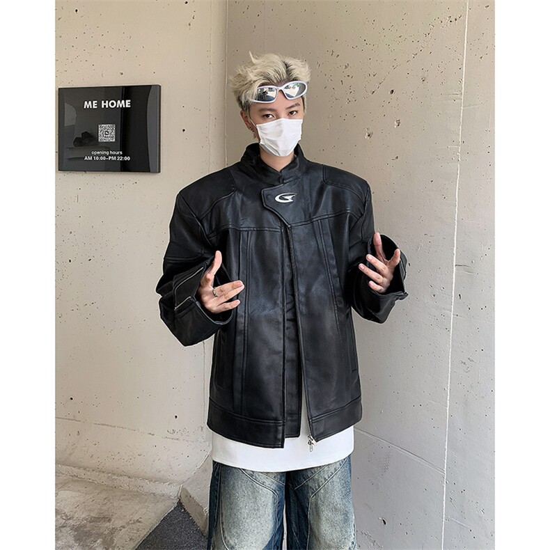 潮牌小众设计感皮衣美式做旧男女款秋季夹克外套JK08552-P83,男装夹克,星座308B-2
