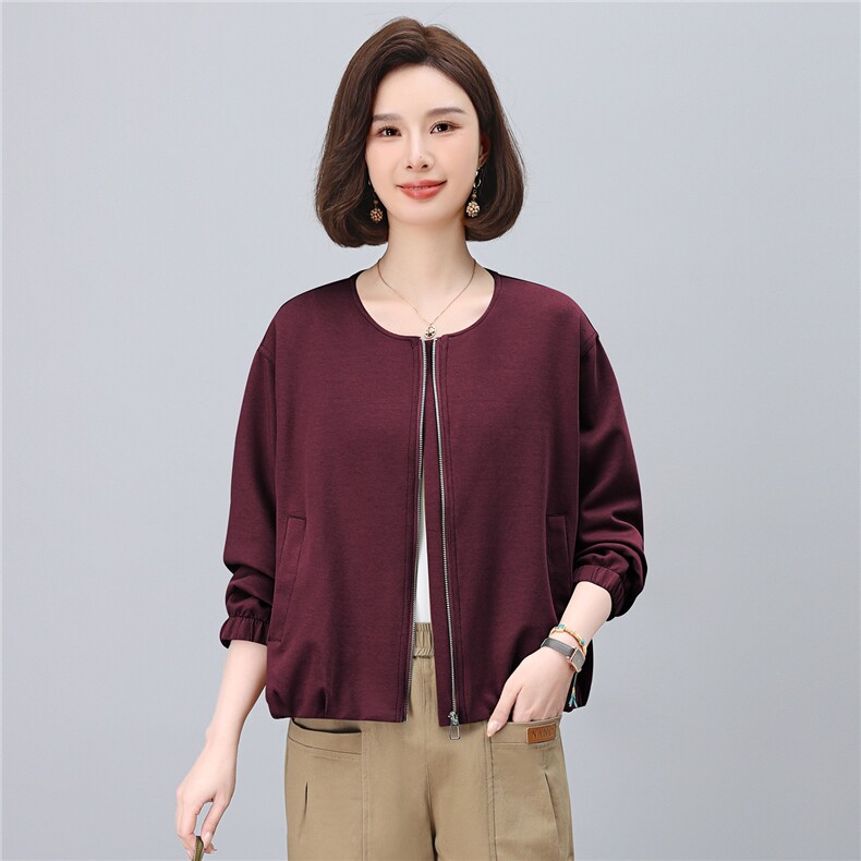 卫衣外套女2025新款秋季薄款圆领短款拉链开衫小香风中年妈妈秋装,女装短外套,涵誉