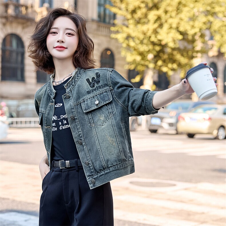 牛仔外套女2025年新款小个子水洗刺绣高质感上衣,女装短外套,英标秀（1C119）
