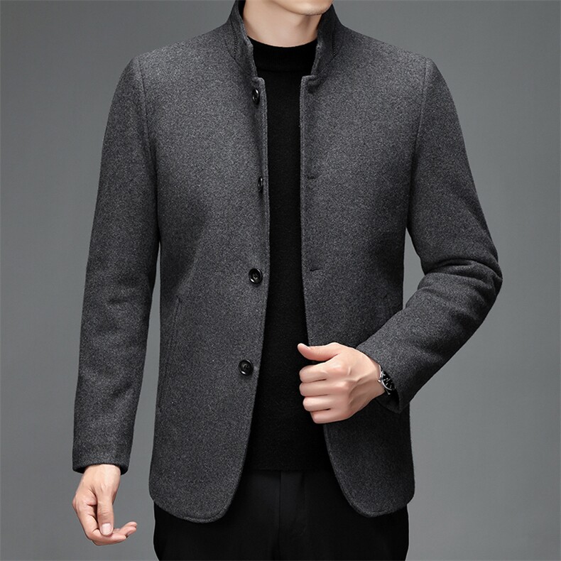 羊毛呢子大衣纯色立领冬季新款中年男士商务休闲外套SJ9105-P150,男装毛呢大衣,电商B212（原钱塘6029）
