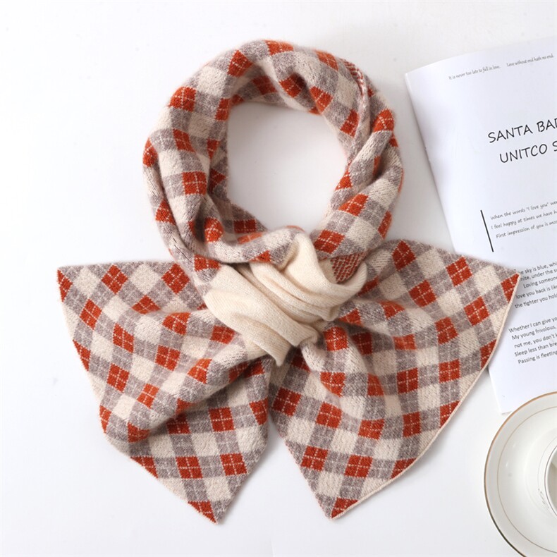 2025年秋季时尚百搭通勤简约休闲菱形格羊绒围巾，围巾，九月九羊绒