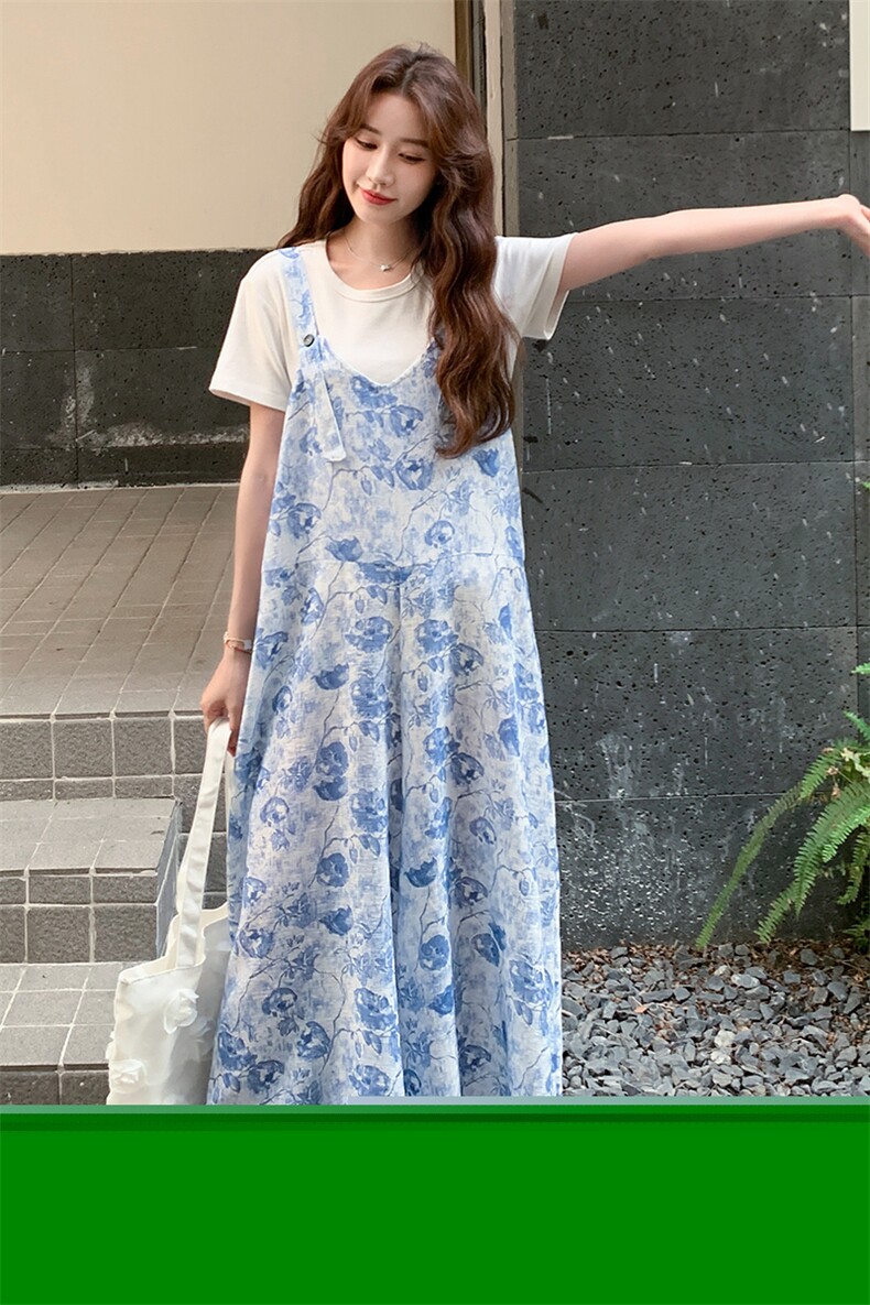 现货！白T+碎花吊带裤两件套2C317A-8521-P165-K228,女装套装/套裙,2C317A