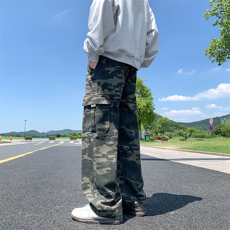 迷彩牛仔裤男秋季新款高街痞帅休闲长裤2024宽松潮牌阔腿裤子男,男装牛仔裤,星座410-6（原星座1304-1）