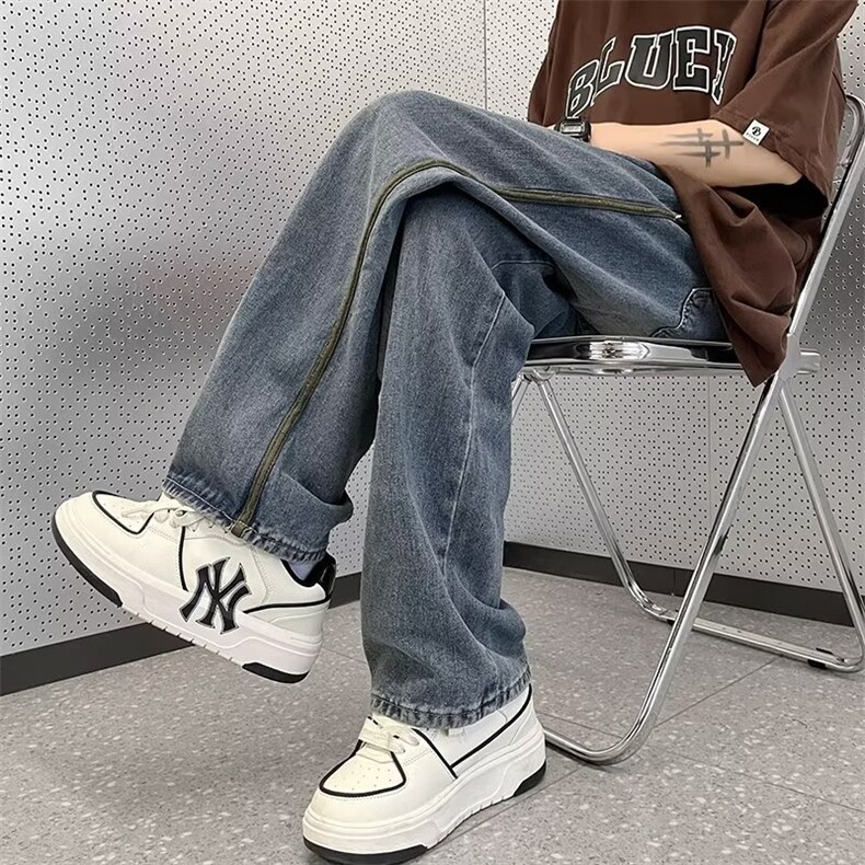 美式vibe裤子高街水洗牛仔裤男设计感小众拉链裤N7196P40,男装牛仔裤,星座1116-2