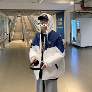 1港风情侣连帽宽松拉链时尚棉衣男女大码棉服男外套男7786P60控98图片
