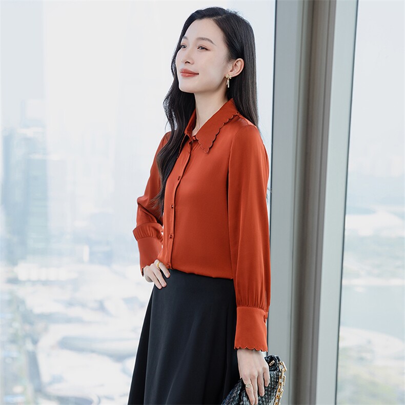 高级感缎面真丝衬衣2026早春新款长袖真丝衬衫女大码上衣,女装衬衫,阿舍尔精品