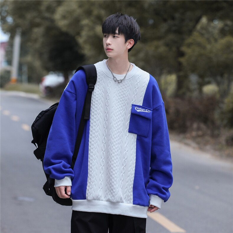 23秋季复古撞色麻花高级感百搭宽松上衣外套卫衣WY236-P50控78,男装卫衣,电商B370