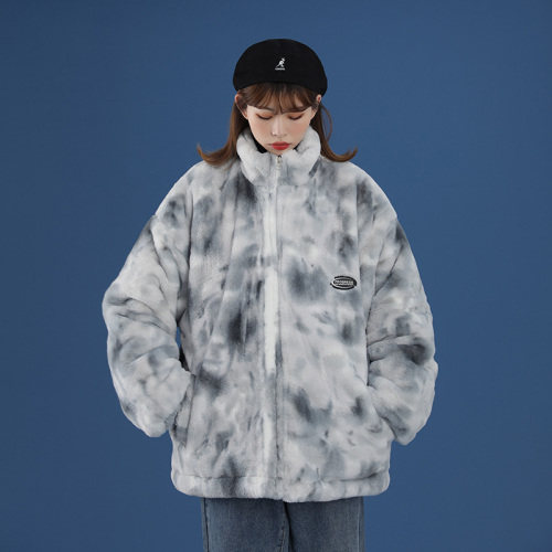 21冬季加厚中性风扎染小兔毛棉服潮流羊羔毛情侣棉衣227-910-P148,男装棉衣,星座227