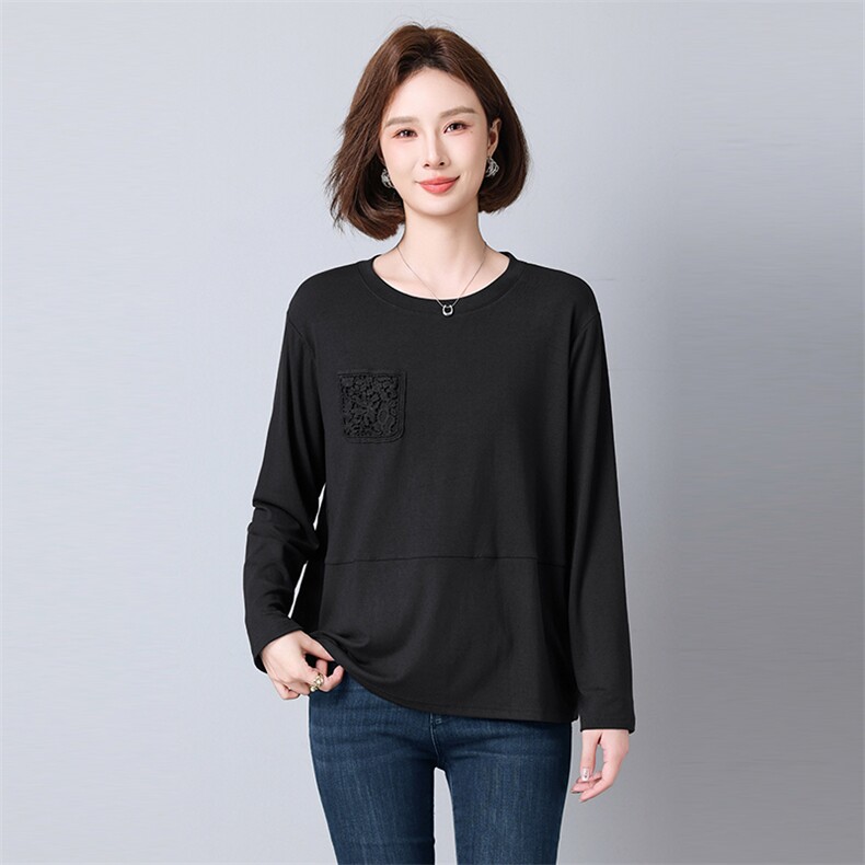 2025年秋季秋季常规长袖做旧宽松型圆领纯色文艺打底衫T恤2571款，女装T恤，秋牧寒烟