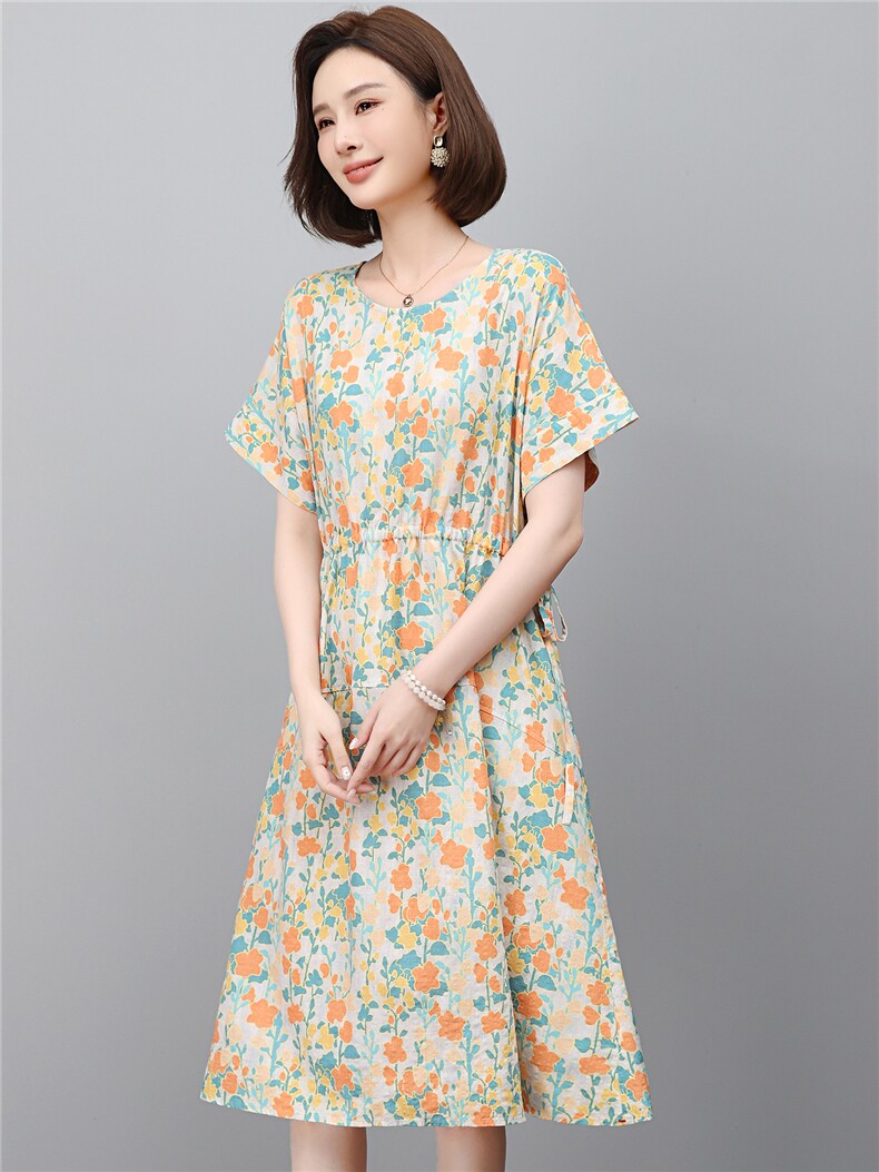 新款连衣裙女2026年夏季收腰宽松显瘦气质中长裙高端减龄休闲印花,女装连衣裙,江忆布依