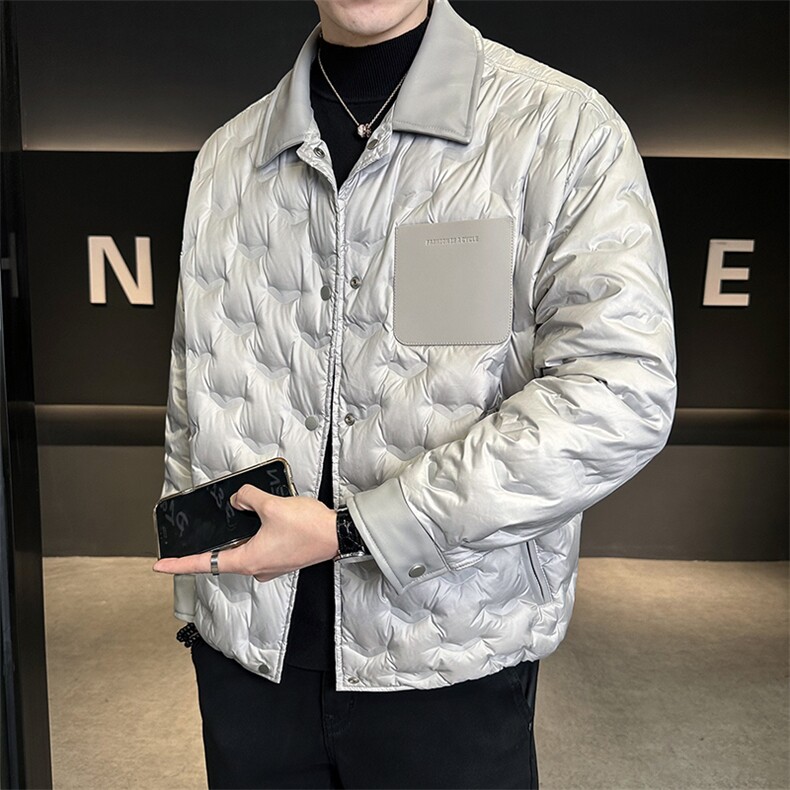 新标90白鸭绒男装羽绒服拼皮高级感外套C317-26762-P285图片