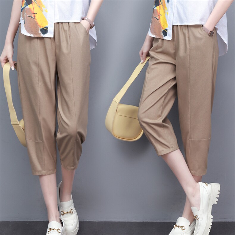 (新款)2024年夏季亚棉麻七分裤九分哈伦裤中老年妈妈装三年不下架，女装休闲裤，璐依舞