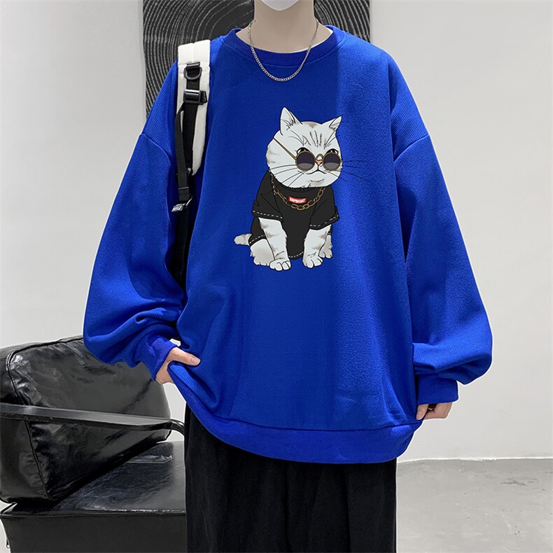 华夫格卫衣圆领卫衣男大码长袖t恤男外套 HW76044-P30加绒款-P40图片