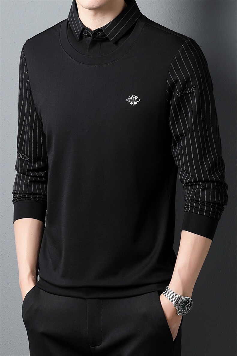 YZ-D829男式2023秋季新款长袖T恤男韩版假两件休闲男装体恤P63,男装T恤,电商B360