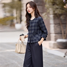 2025秋装新款简约时尚格纹女装外套，女装短外套，罗腾