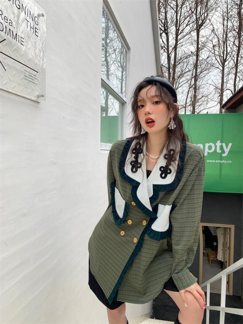 双排扣贴布口袋衬衫，女装衬衫，YOUER DENG