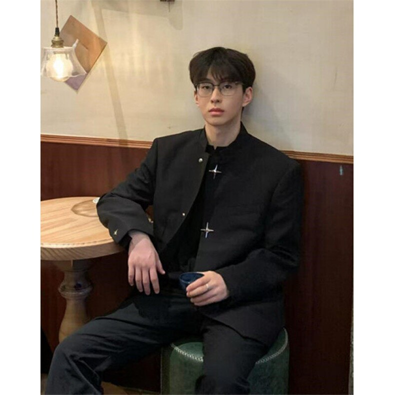 新中式垫肩中山装西服外套男春秋风痞帅休闲西装夹克XZ35,男装夹克,星座1116A（原606A-3）