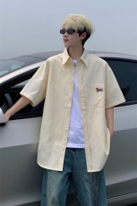 B221美式ins港风宽松薄款条纹短袖衬衫SY2556-特P35控59，男装衬衫，电商B221
