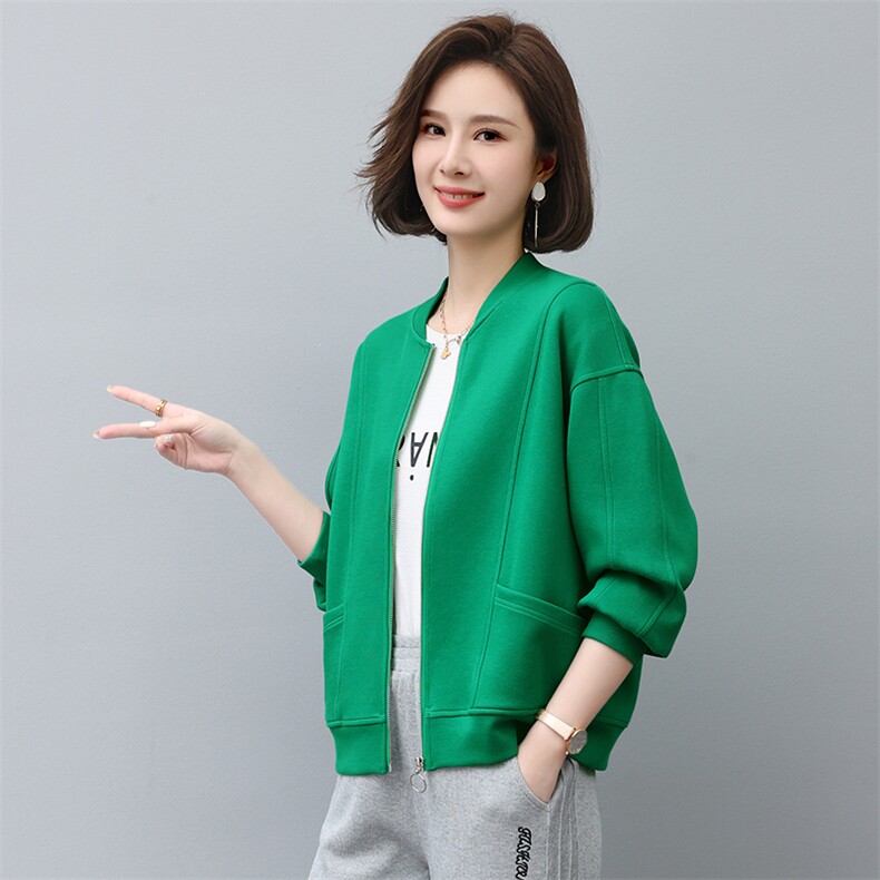2022年秋季新款短外套女士短款韩版宽松显瘦棒球服女拉链开衫,女装短外套,忆绮罗